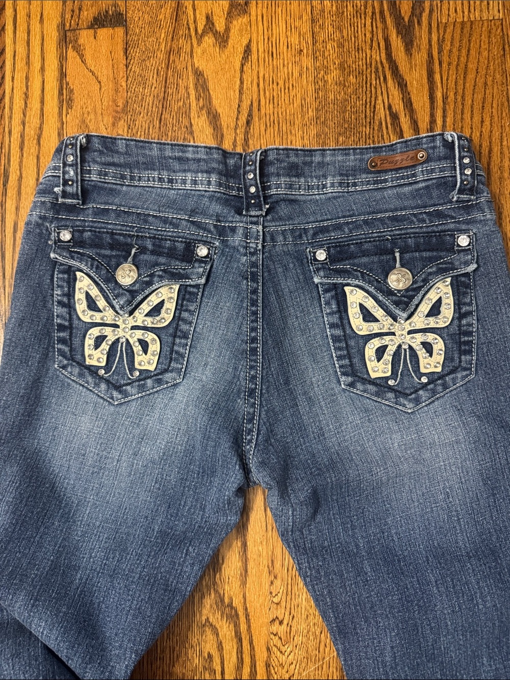 Vintage Y2K Puzzle Butterfly Rhinestone Jeans 9/10 Skinny Denim SZ 28